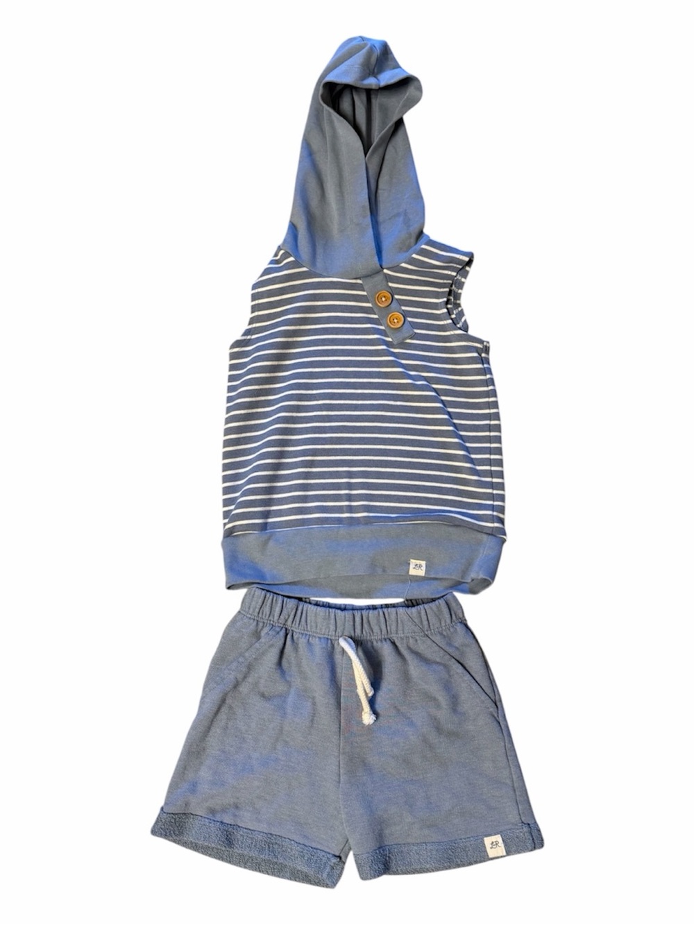 Lulu & Roo Striped Hooded Tank & Shorts Set in Blue and White